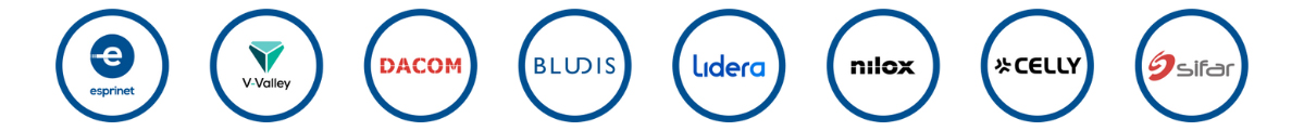 loghi Esprinet, V-Valley, Dacom, Bludis, Lidera, Nilox, Celly e Sifar